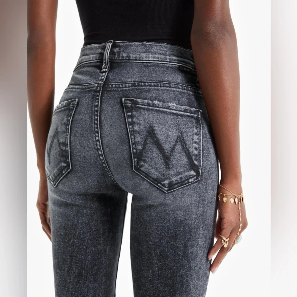 MOTHER The Insider High Rise Crop Step Fray Bootcut Jeans in Train Stops, sz 26